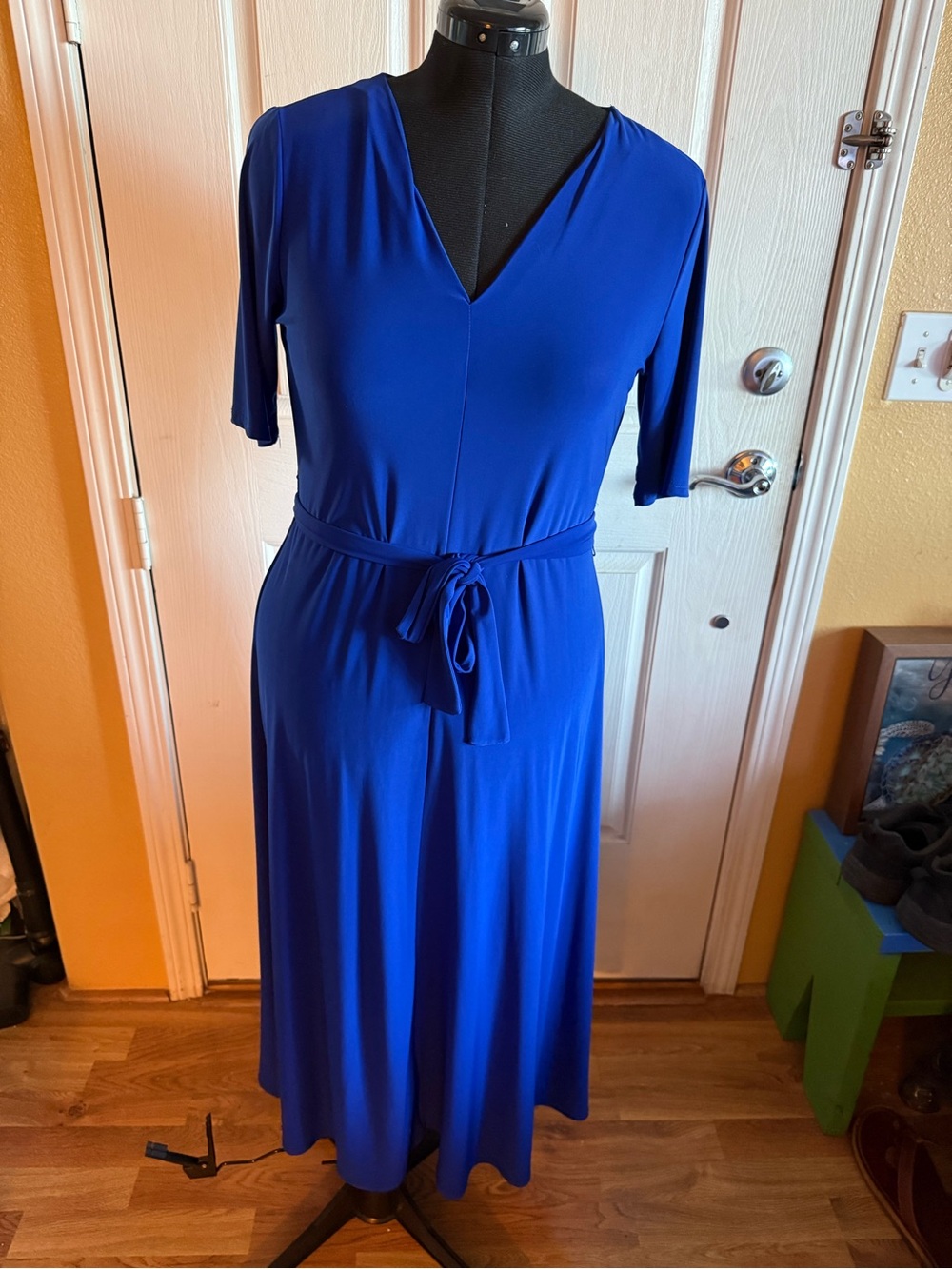 MSK Royal Blue V-Neck Tie-Waist Maxi Dress